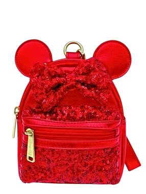 Disney Parks Loungefly Minnie Mouse Sequin Mini Backpack Wristlet Red Metallic